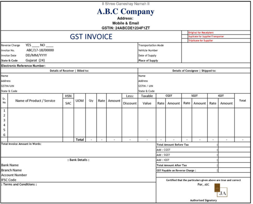 invoice neccessery elements