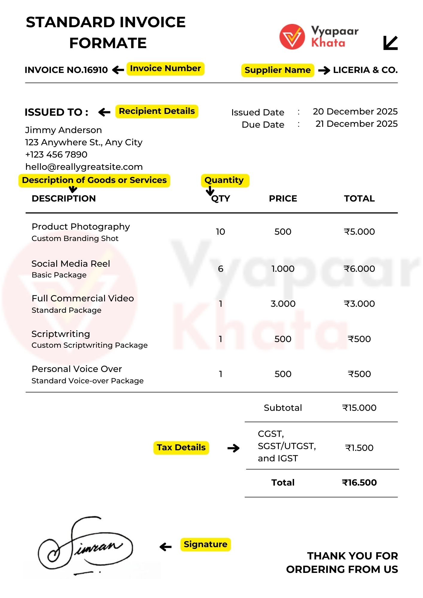 Standard Invoice